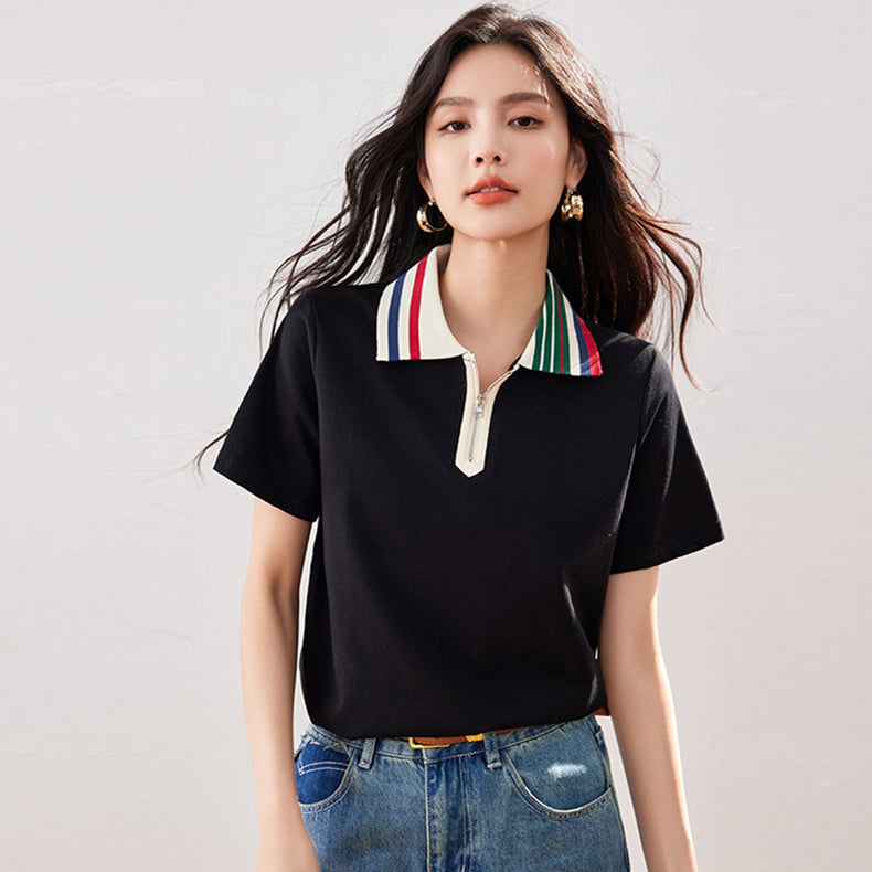【tops】ファスナーPOLOネックTシャツG22372