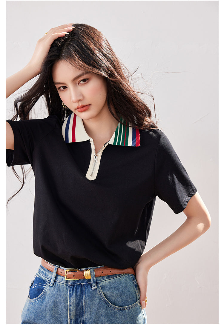 【tops】ファスナーPOLOネックTシャツG22372