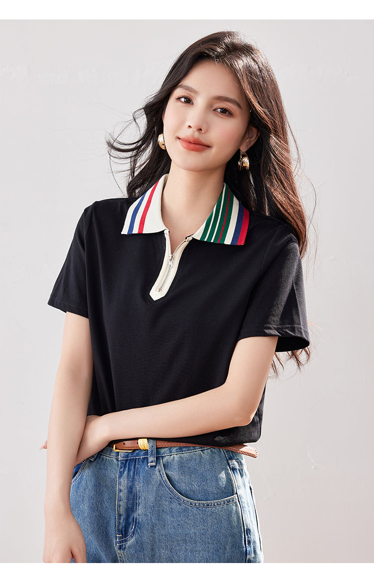 【tops】ファスナーPOLOネックTシャツG22372