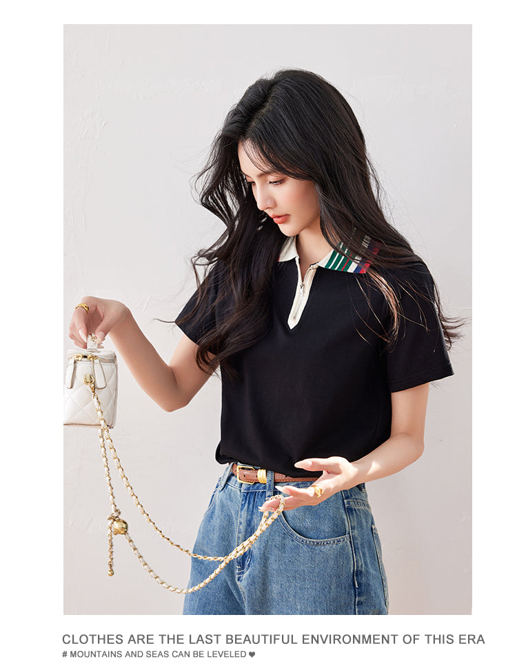 【tops】ファスナーPOLOネックTシャツG22372