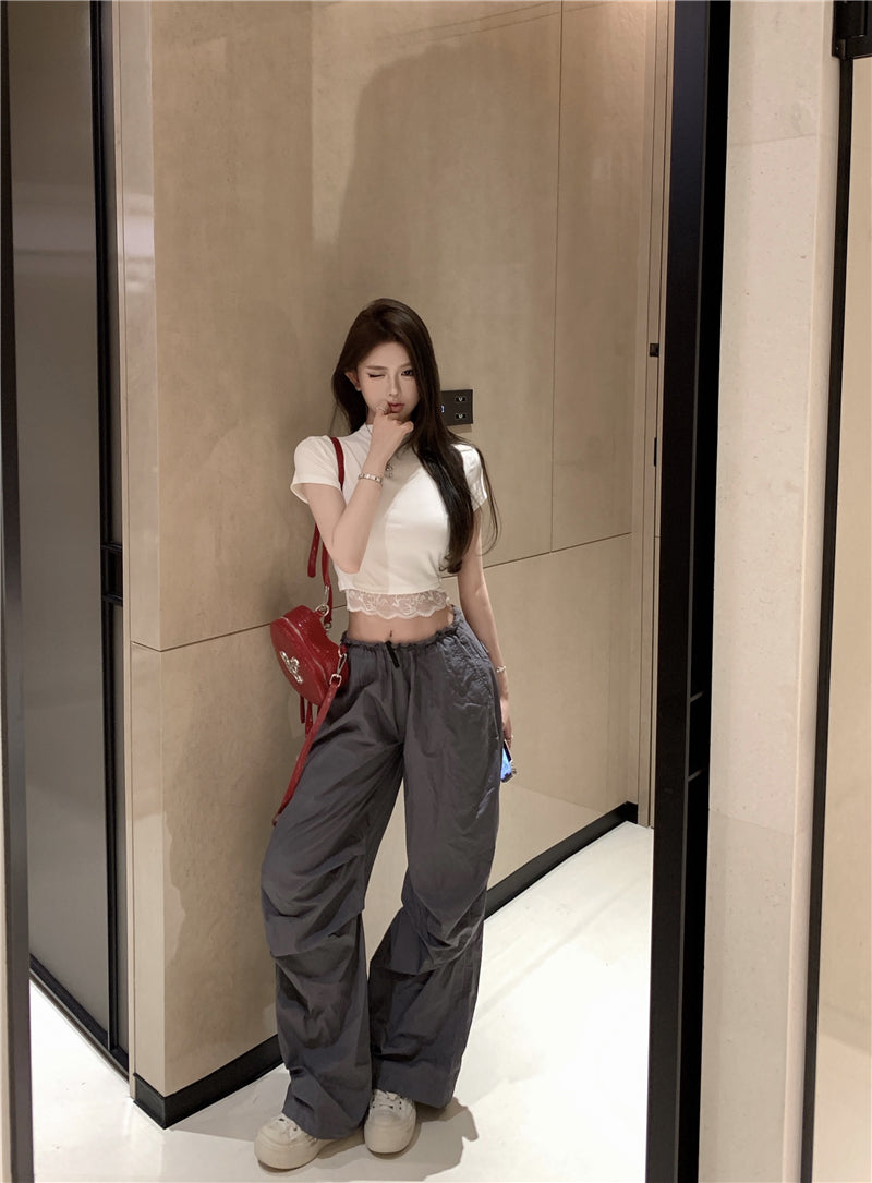 【tops】レースハーフネックTシャツG22374