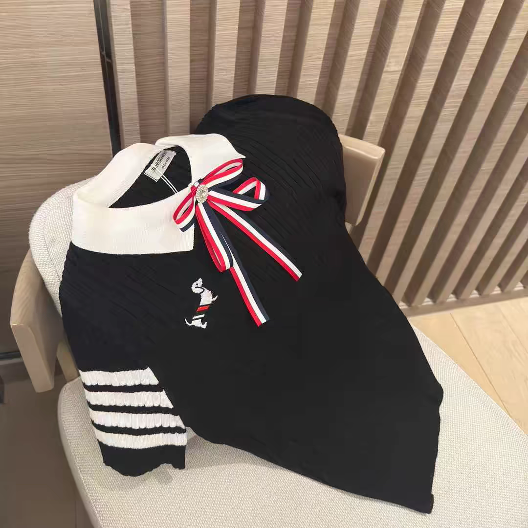 【tops】リボン折り襟ニットトップスG22416