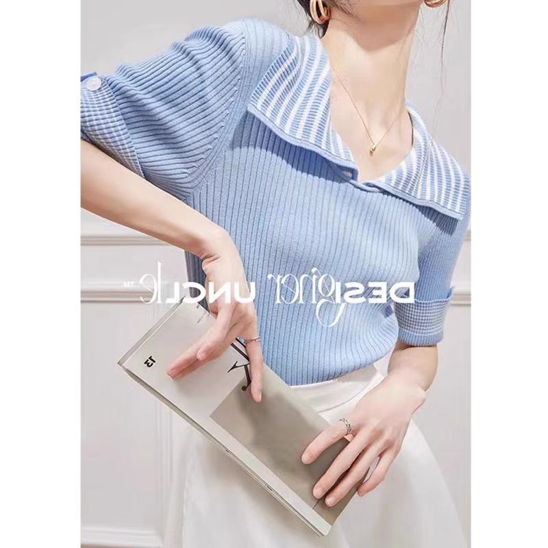 【tops】POLOネック薄手ニットTシャツG22424