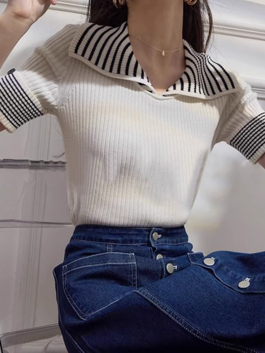 【tops】POLOネック薄手ニットTシャツG22424