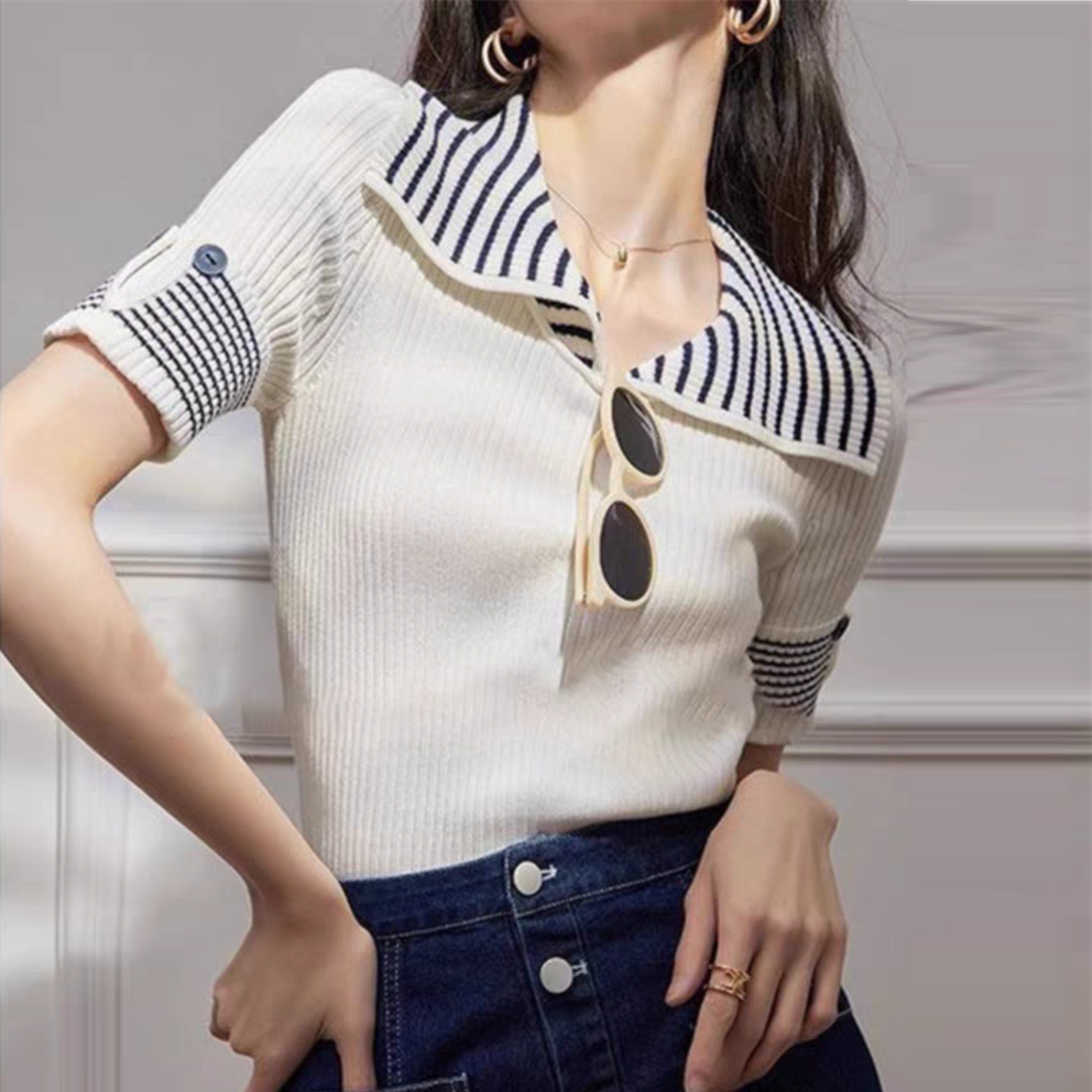 【tops】POLOネック薄手ニットTシャツG22424