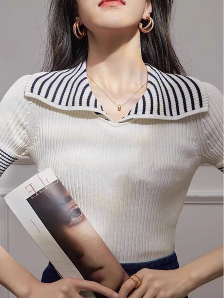 【tops】POLOネック薄手ニットTシャツG22424