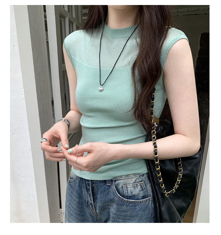 【tops】ノースリーブニットトップスG22440