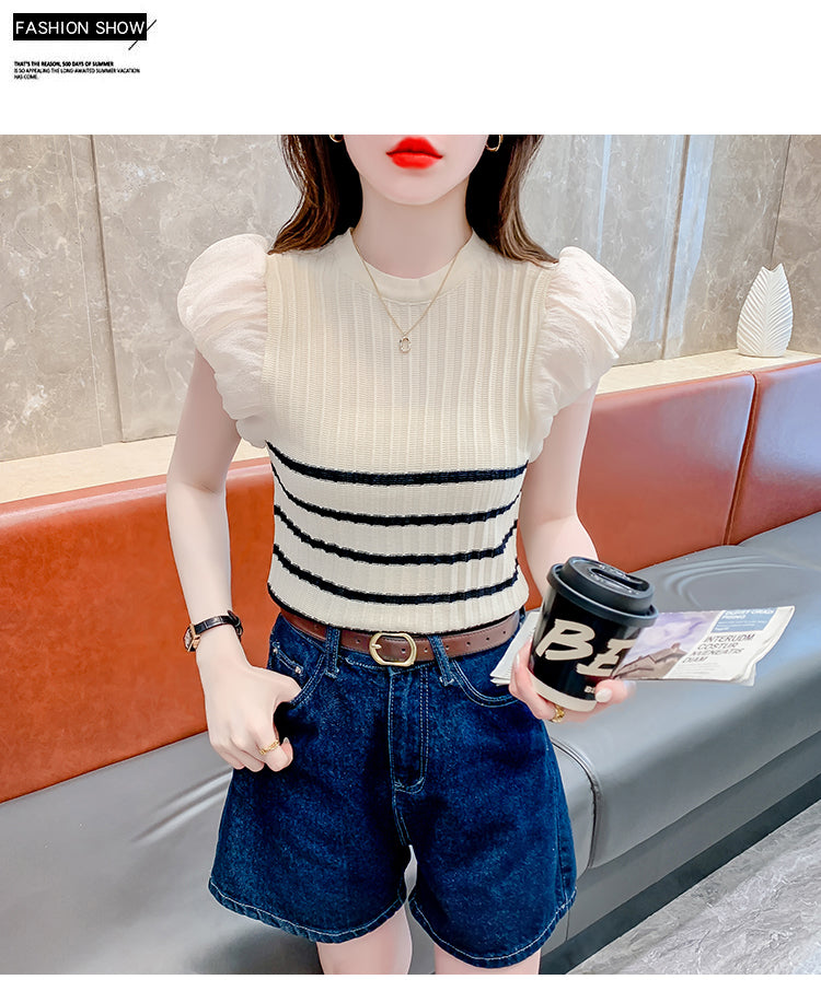 【tops】ストライプ柄ニットTシャツG22445