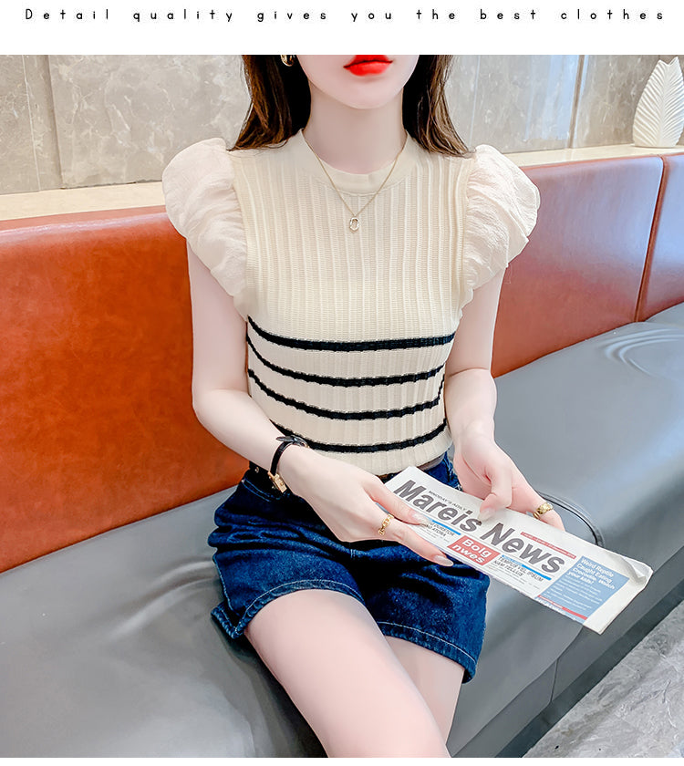 【tops】ストライプ柄ニットTシャツG22445
