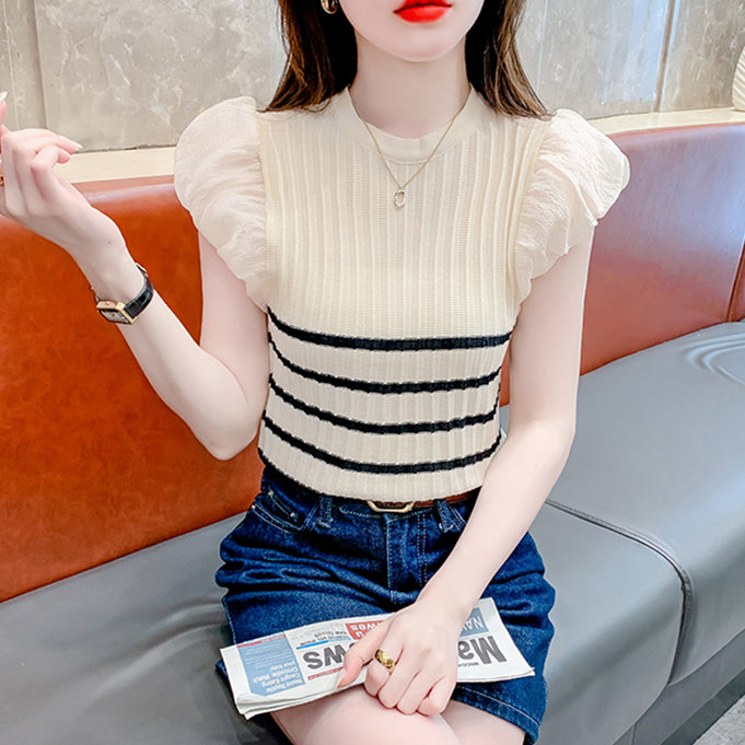 【tops】ストライプ柄ニットTシャツG22445