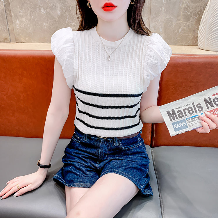 【tops】ストライプ柄ニットTシャツG22445