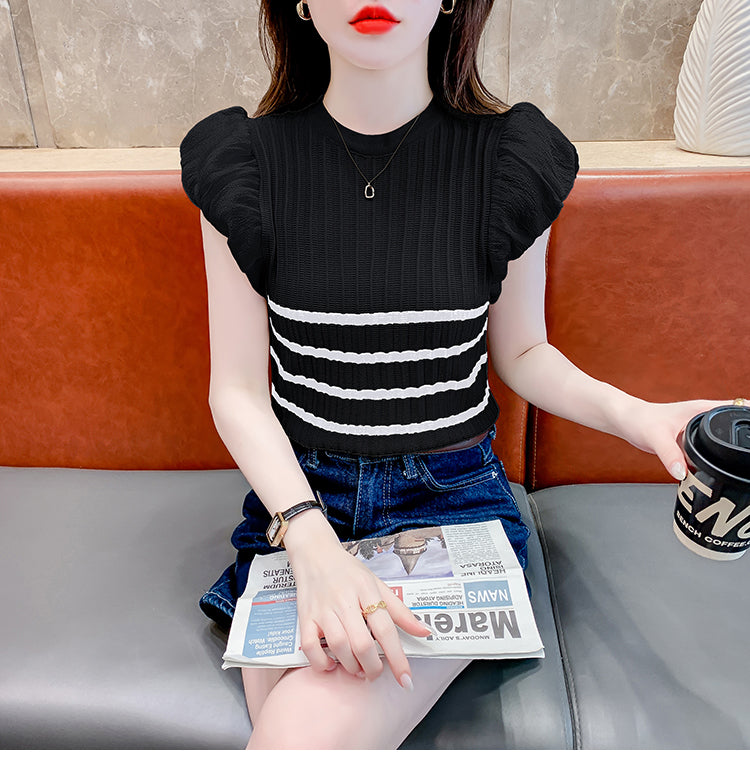 【tops】ストライプ柄ニットTシャツG22445