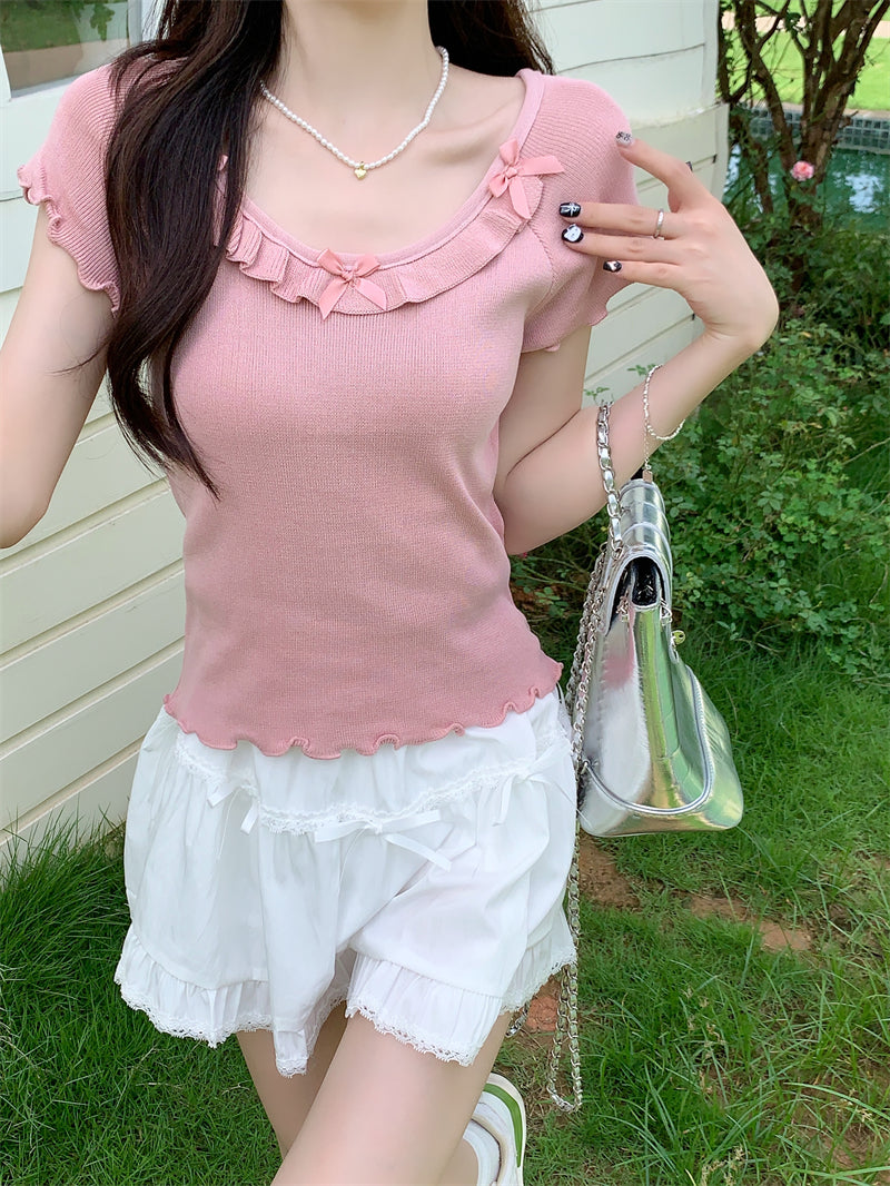 【tops】ラウンドネックニットTシャツG22447
