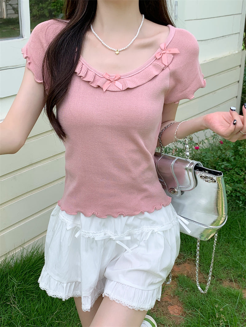 【tops】ラウンドネックニットTシャツG22447