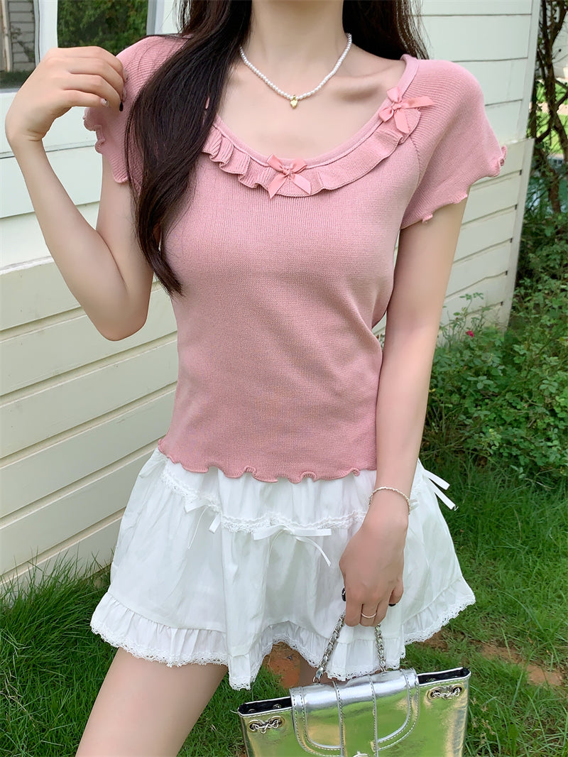 【tops】ラウンドネックニットTシャツG22447