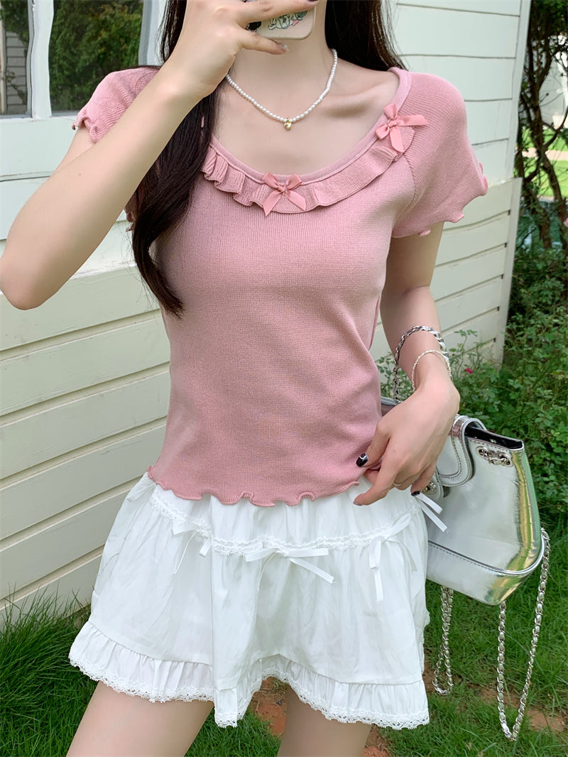 【tops】ラウンドネックニットTシャツG22447