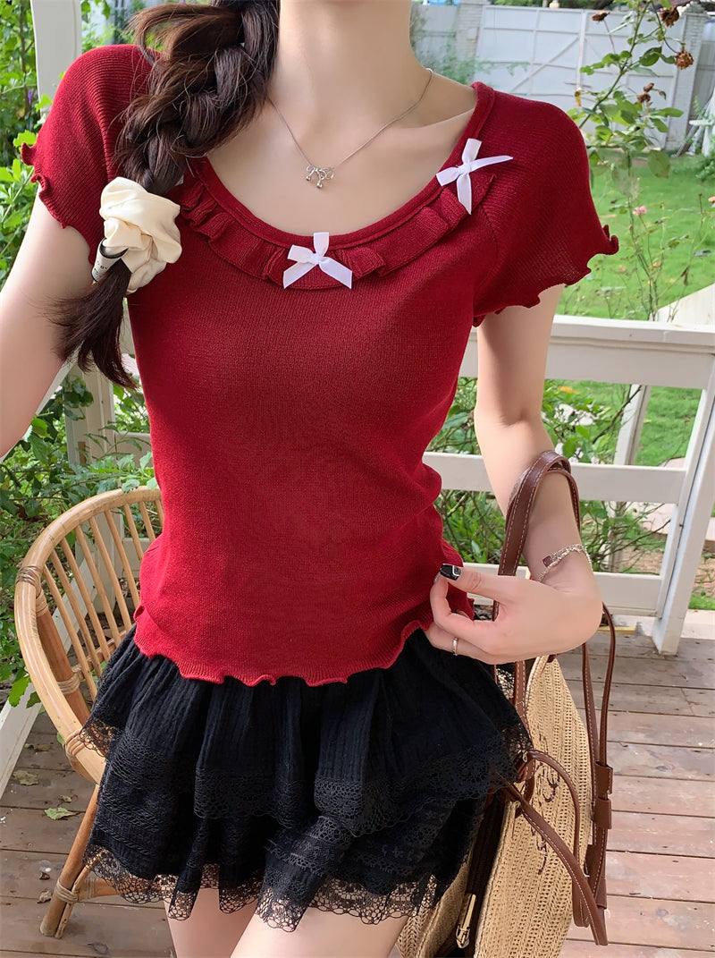 【tops】ラウンドネックニットTシャツG22447