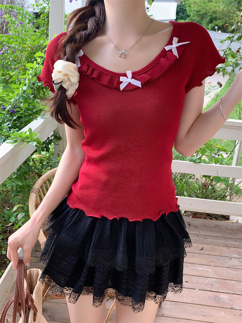 【tops】ラウンドネックニットTシャツG22447