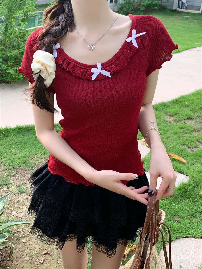 【tops】ラウンドネックニットTシャツG22447