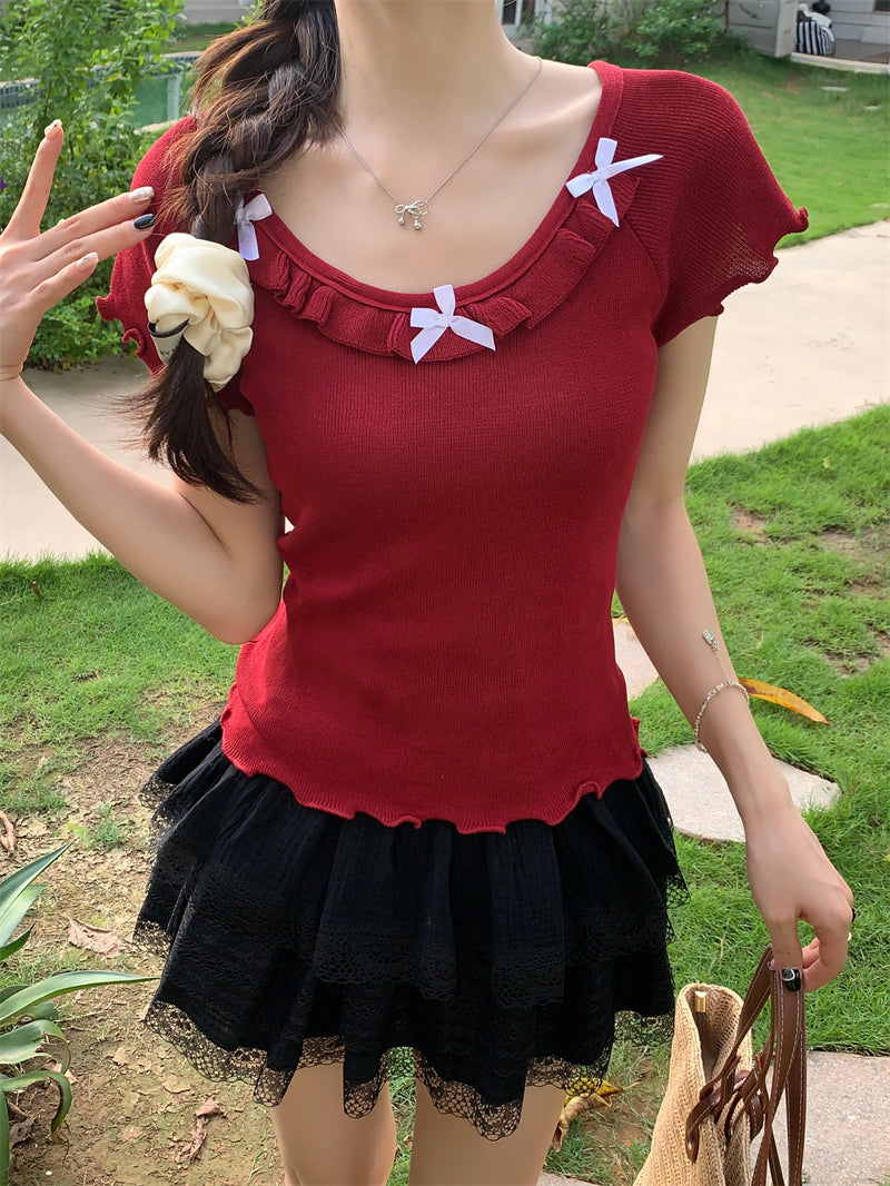 【tops】ラウンドネックニットTシャツG22447