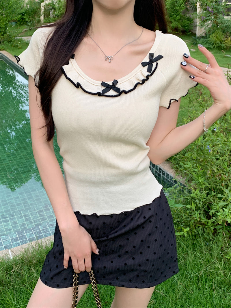 【tops】ラウンドネックニットTシャツG22447
