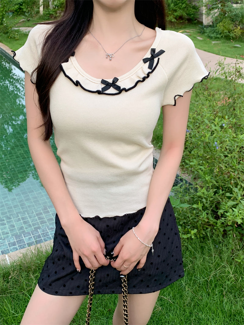 【tops】ラウンドネックニットTシャツG22447