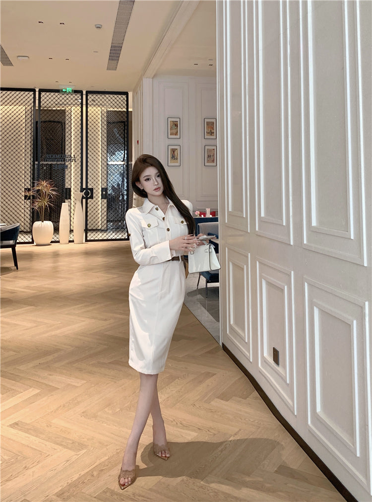 【dress】POLOネック長袖デートシャツワンピースG22454