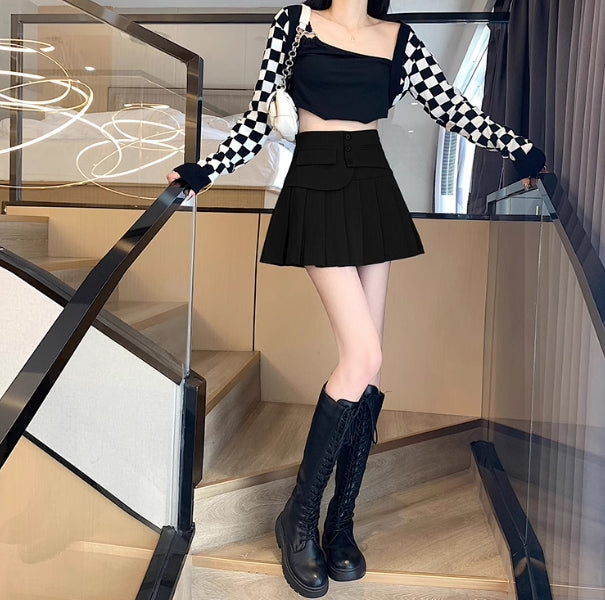 【bottoms】AラインプリーツスカートG22467