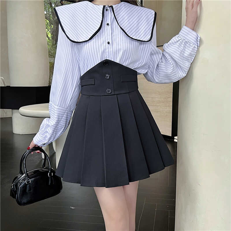 【bottoms】AラインスーツプリーツスカートG22474