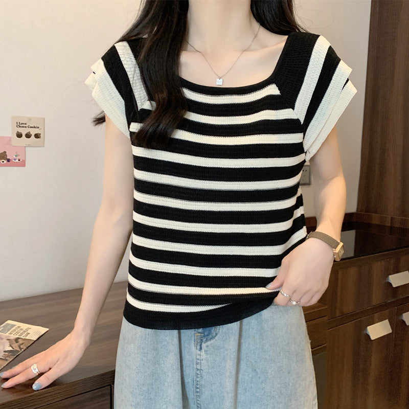 【tops】スクエアネックニットTシャツG22502