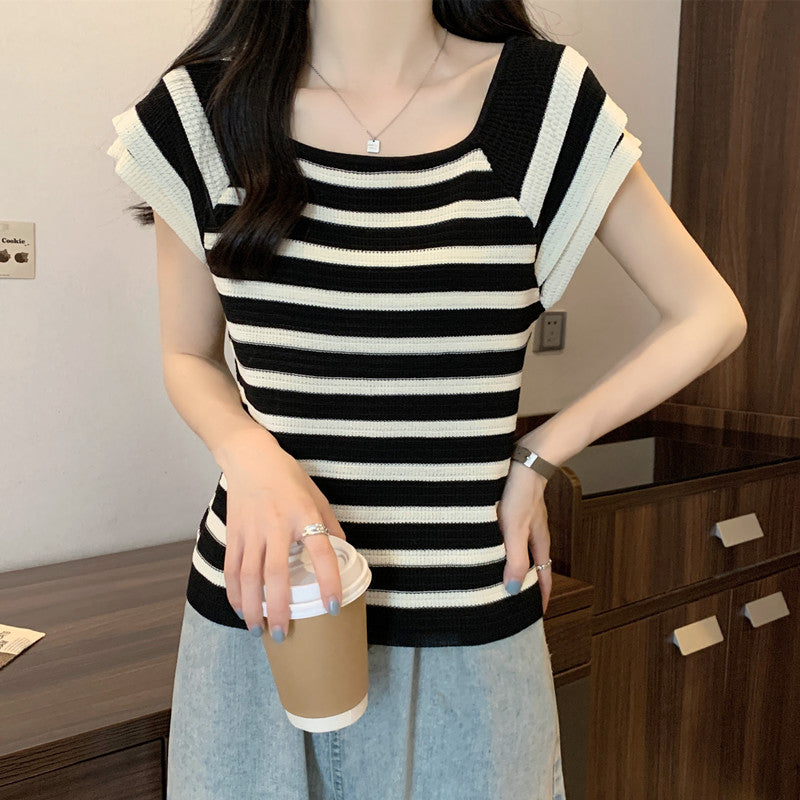 【tops】スクエアネックニットTシャツG22502