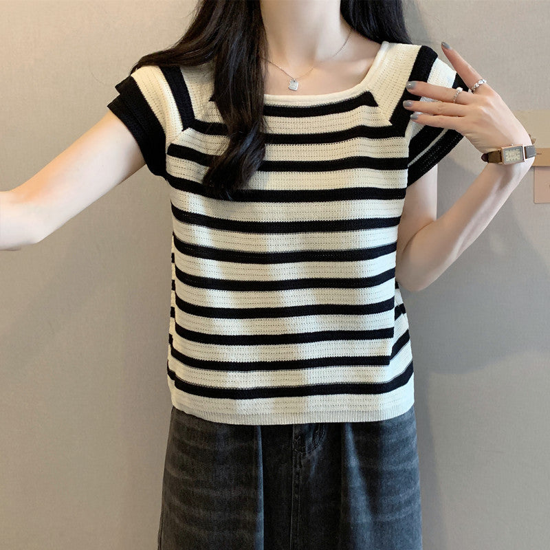 【tops】スクエアネックニットTシャツG22502