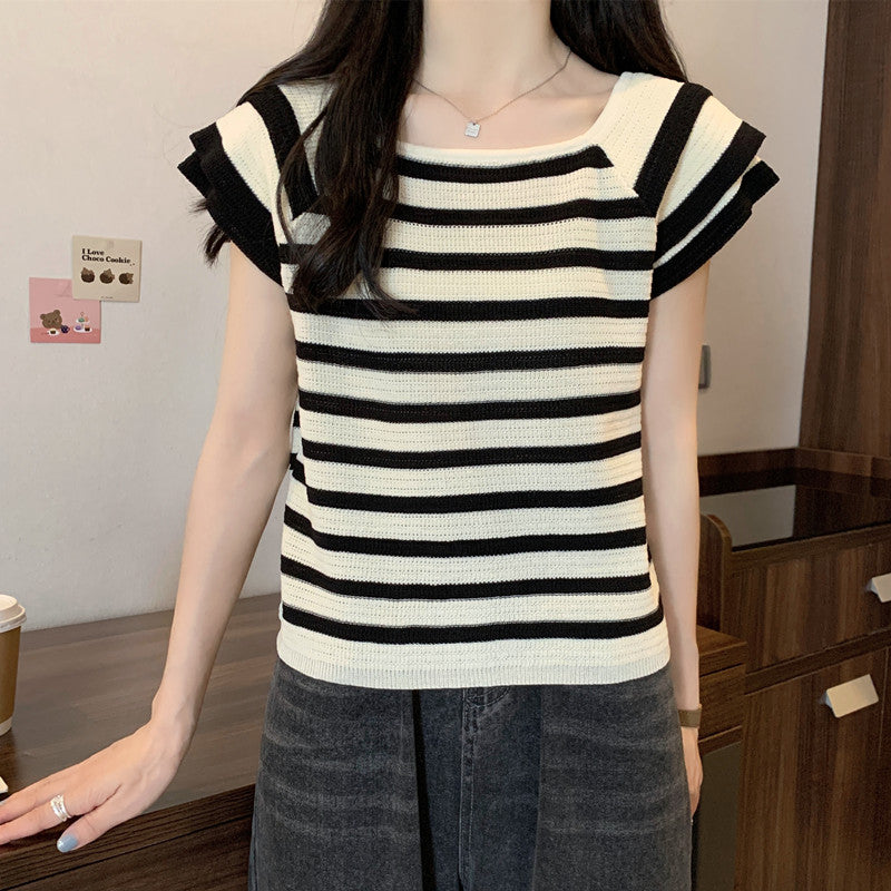 【tops】スクエアネックニットTシャツG22502