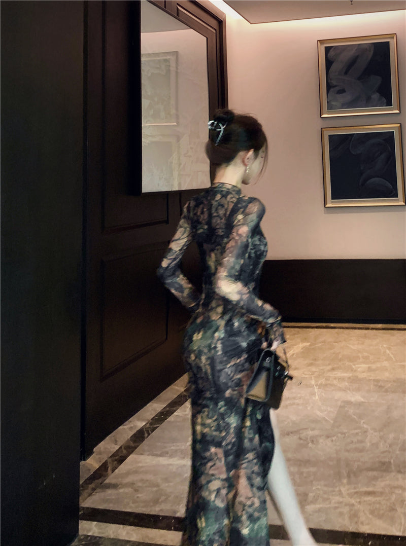 【dress】VネックメッシュスリットデートワンピースG22517