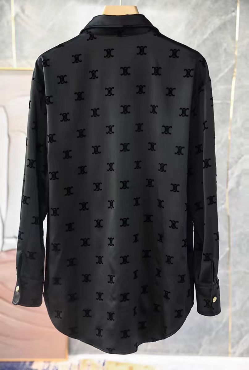 【tops】折り襟プリント長袖ブラウスG22536