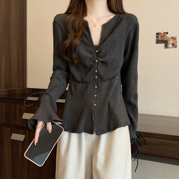 【tops】VネックフレアスリーブブラウスG22558