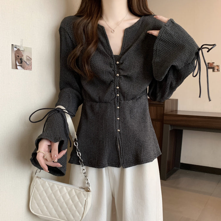 【tops】VネックフレアスリーブブラウスG22558