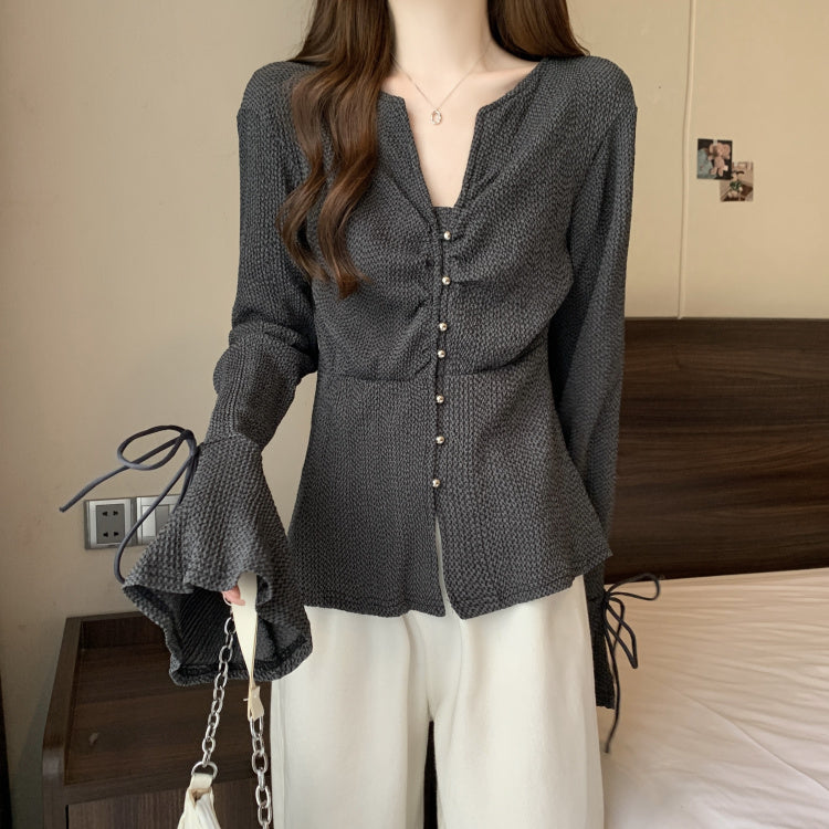 【tops】VネックフレアスリーブブラウスG22558