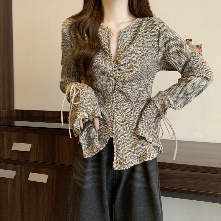 【tops】VネックフレアスリーブブラウスG22558