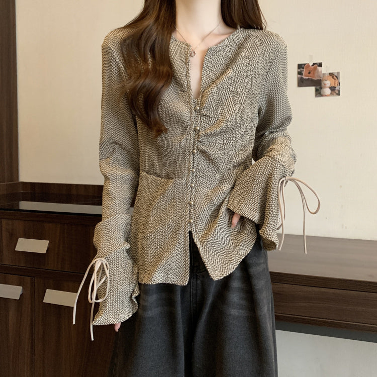 【tops】VネックフレアスリーブブラウスG22558