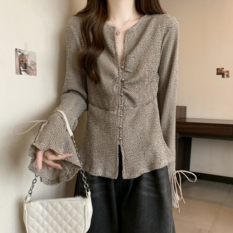 【tops】VネックフレアスリーブブラウスG22558