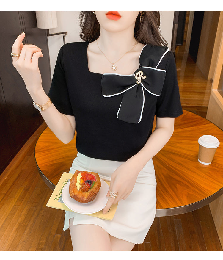 【tops】リボンスクエアネックTシャツG22559