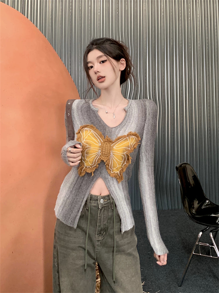 【tops】スリット長袖ニットTシャツG22566