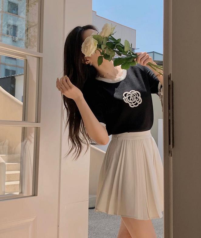 【tops】2色半袖配色TシャツF7868