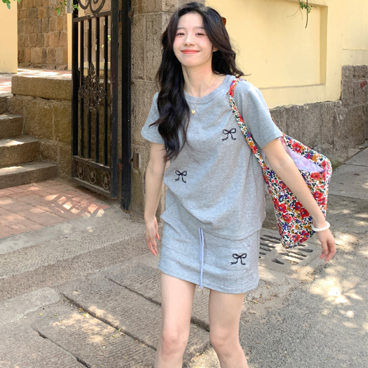 【set】ファッションTシャツ+スカート2点セットG22705