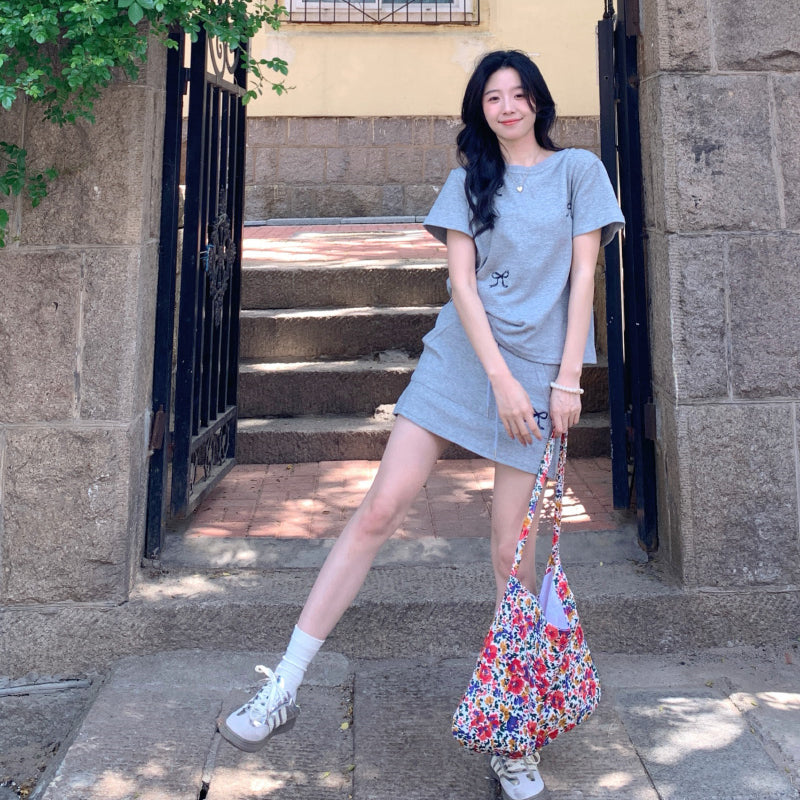 【set】ファッションTシャツ+スカート2点セットG22705