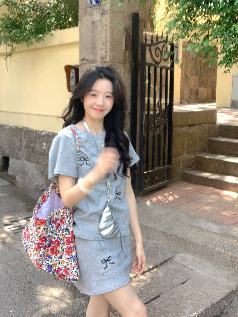 【set】ファッションTシャツ+スカート2点セットG22705