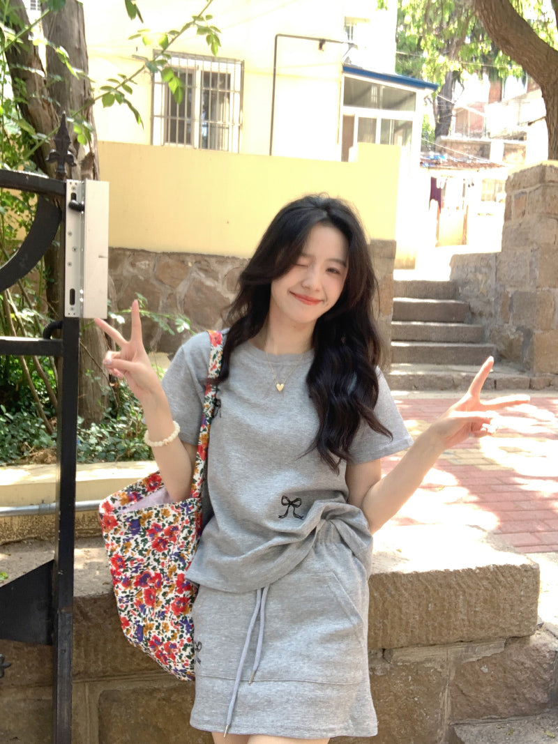 【set】ファッションTシャツ+スカート2点セットG22705
