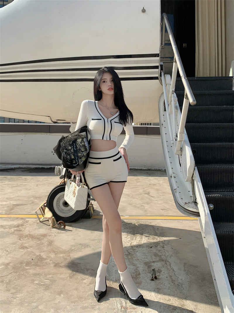 【set】ニット長袖トップス+ショートパンツ2点セットG22712