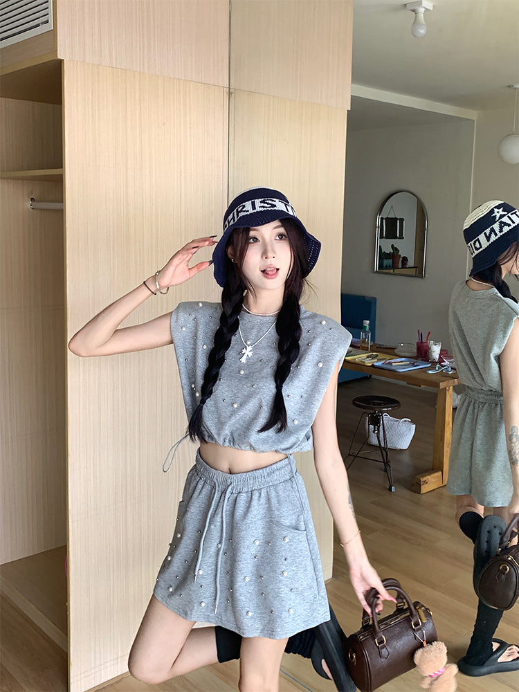【set】ノースリーブTシャツ+スカート2点セットG22713